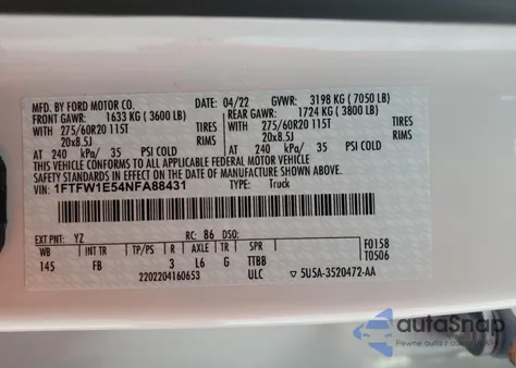 2022 Ford F150 Supercrew из США, поврежденный, VIN 1FTFW1E54NFA88431